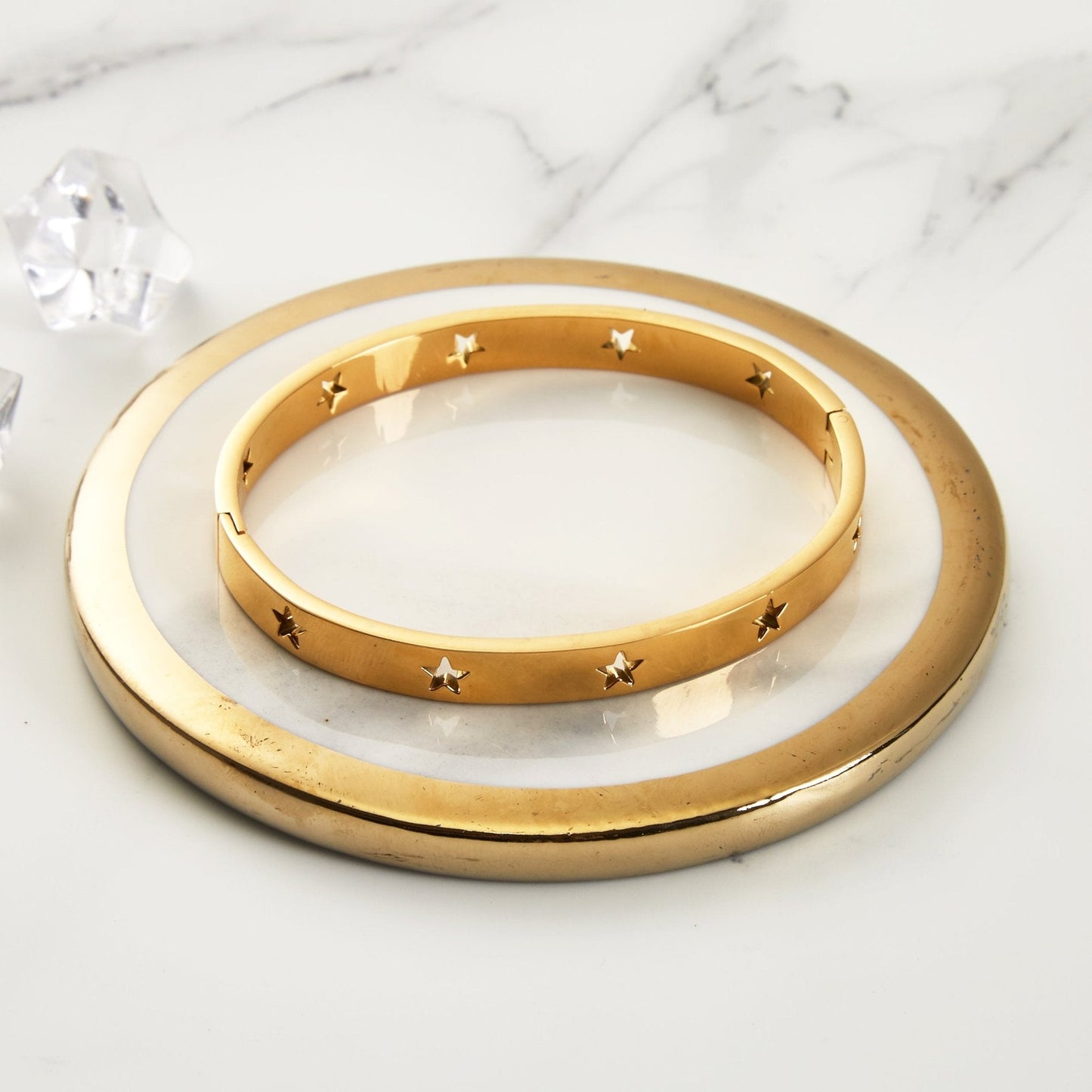 Gold Plated Stainless Steel Star Bangle (7 Inch)