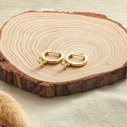 Gold Plated Star Charm Hoop Earrings