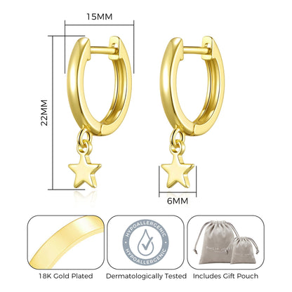 Gold Plated Star Charm Hoop Earrings
