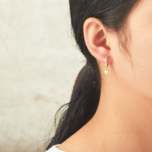 Gold Plated Star Charm Hoop Earrings