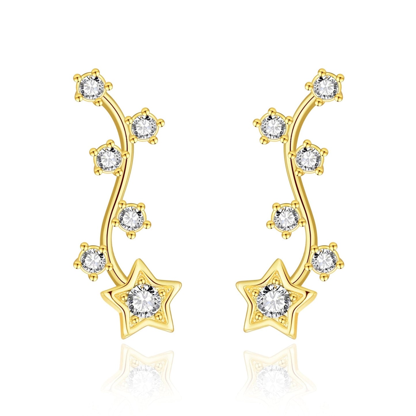 Gold Plated Star Climber Earrings Created with Zircondia® Crystals