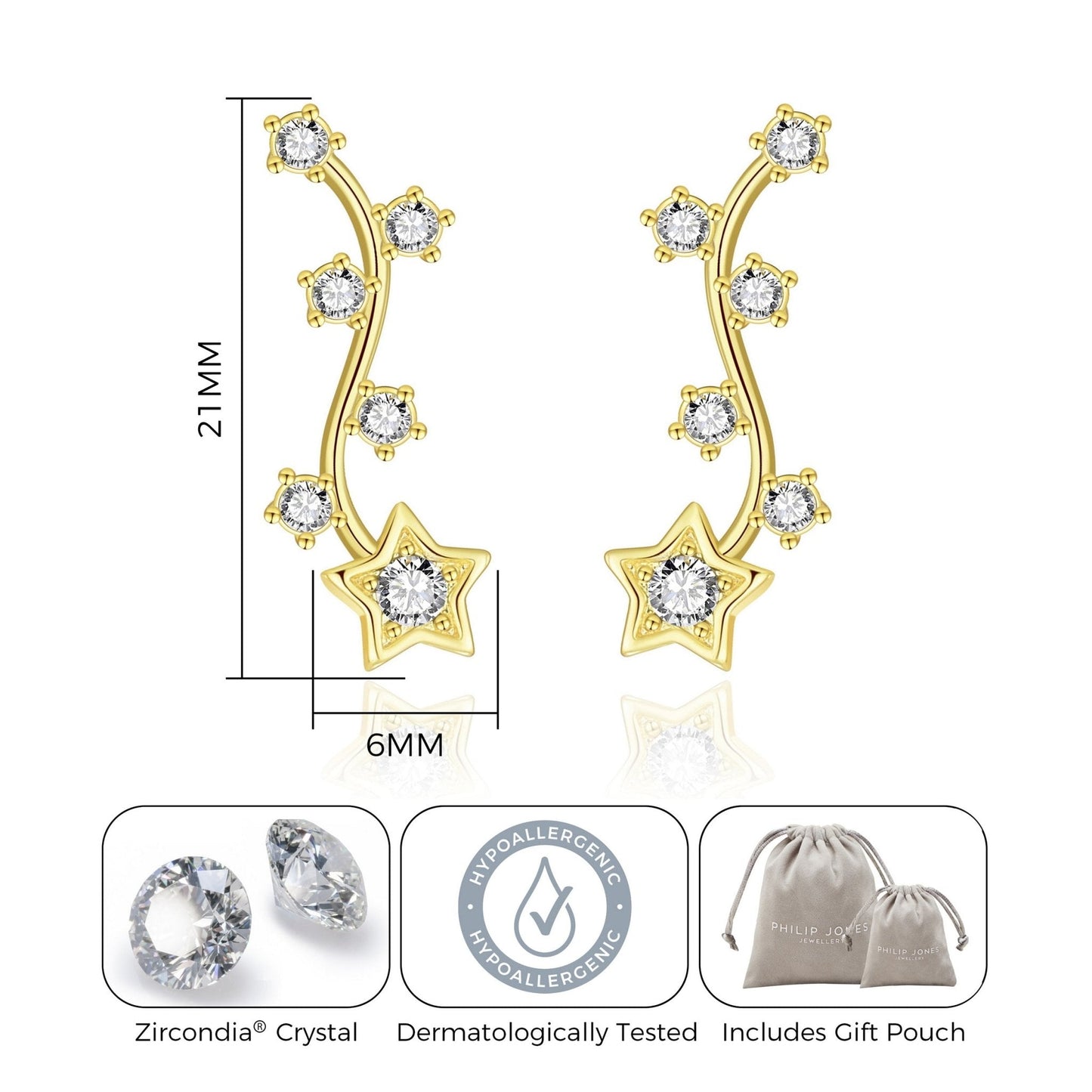 Gold Plated Star Climber Earrings Created with Zircondia® Crystals