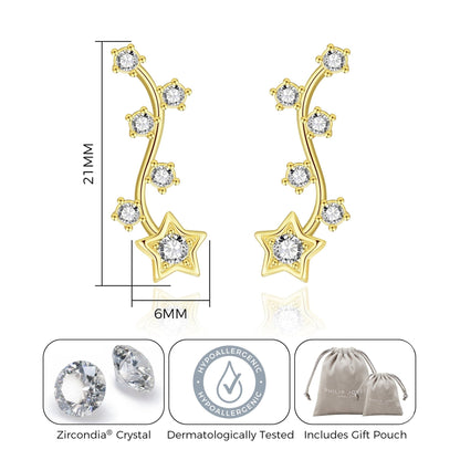 Gold Plated Star Climber Earrings Created with Zircondia® Crystals