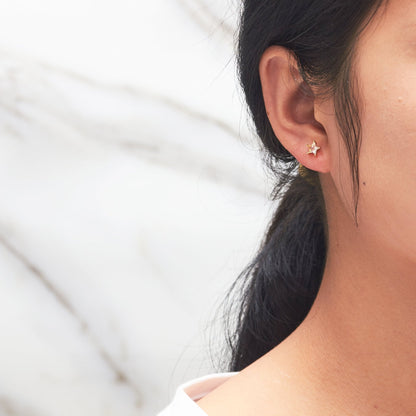 Gold Plated Star Earrings Created with Zircondia® Crystals