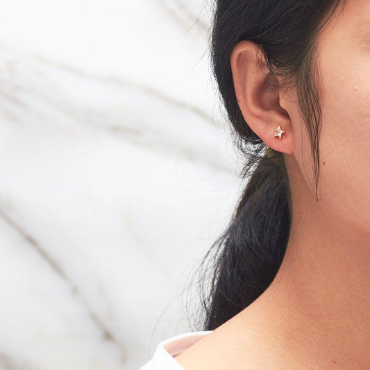 Gold Plated Star Earrings Created with Zircondia® Crystals