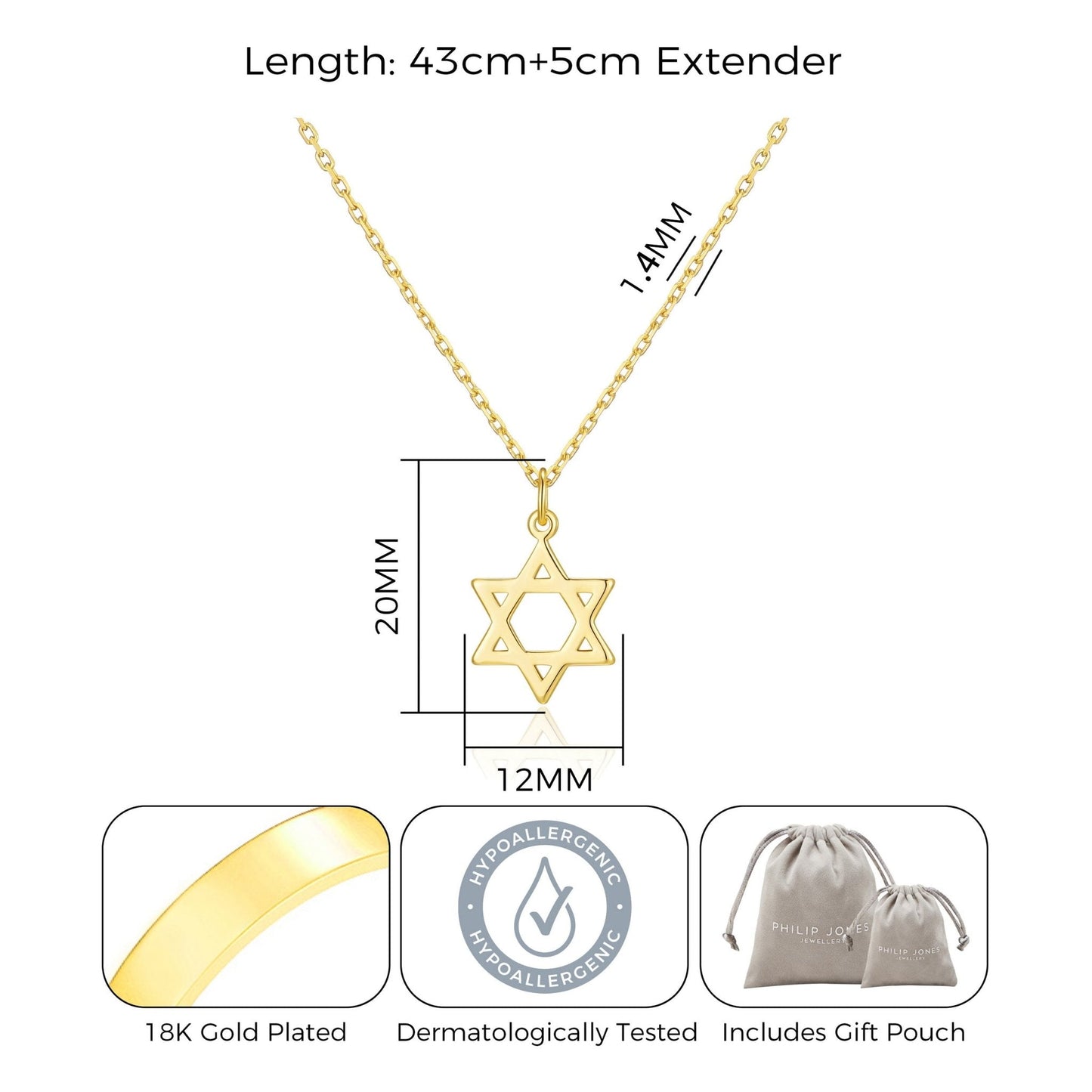18k Gold Plated Star of David Necklace