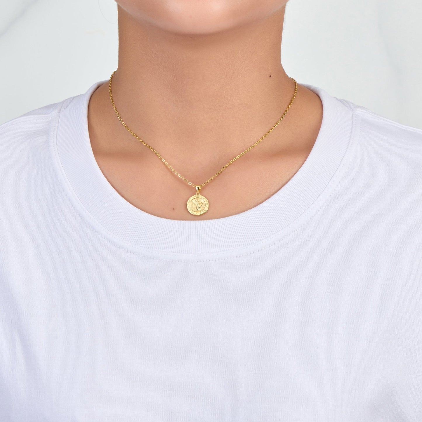 18k Gold Plated Sterling Silver St Christopher Necklace
