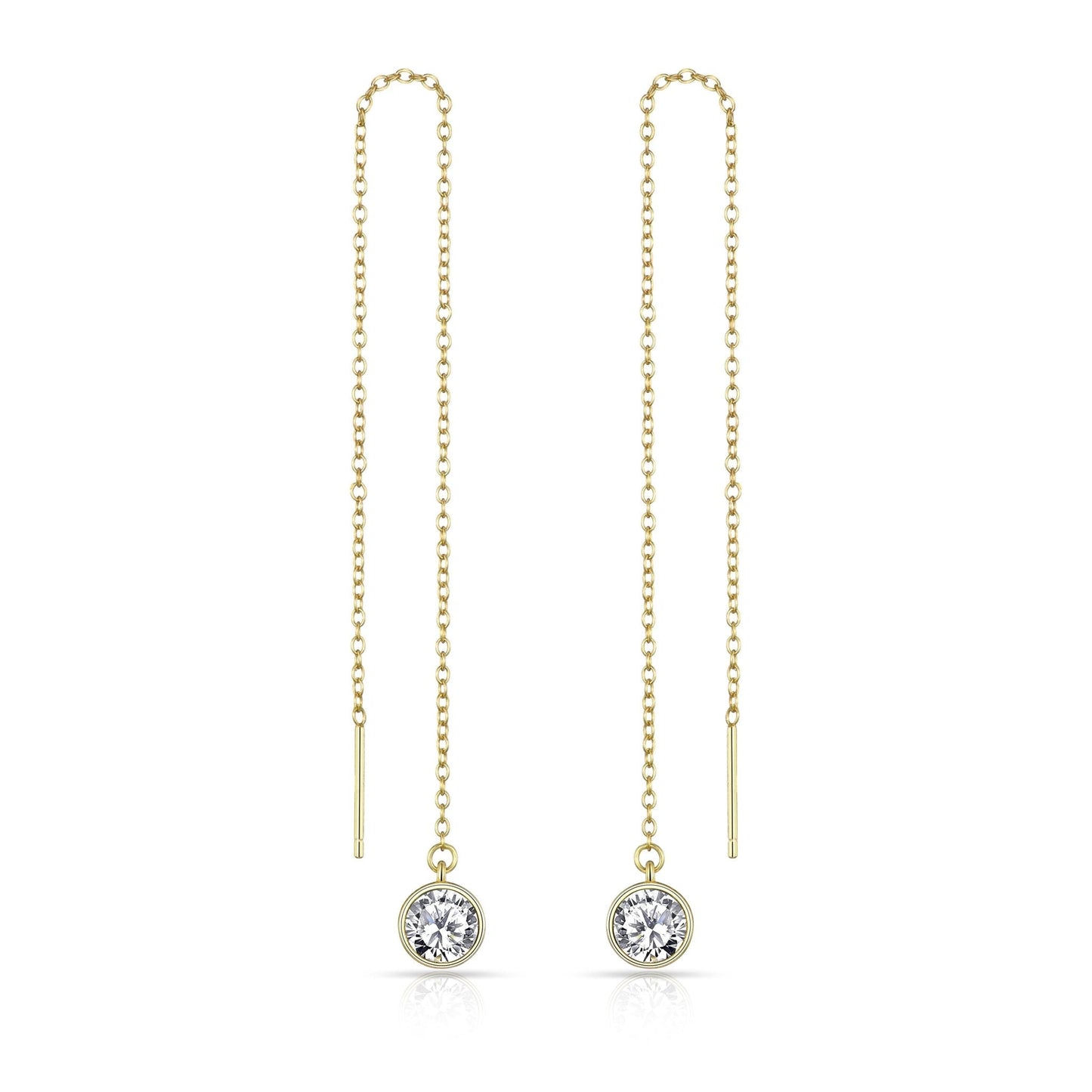 Gold Plated Sterling Silver Thread Earrings Created with Zircondia® Crystals