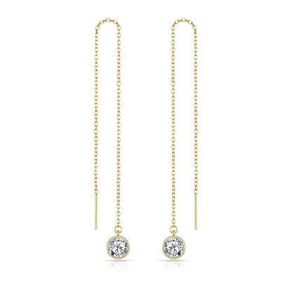 Gold Plated Sterling Silver Thread Earrings Created with Zircondia® Crystals