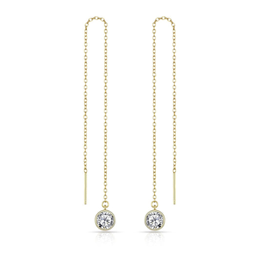 Gold Plated Sterling Silver Thread Earrings Created with Zircondia® Crystals