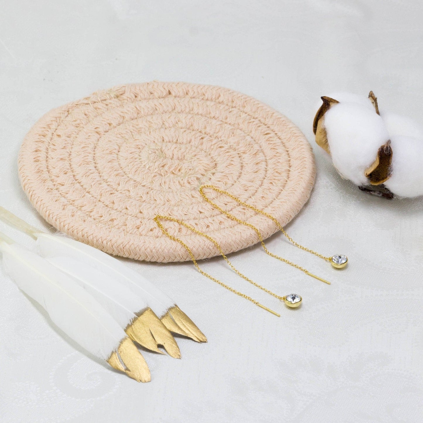 Gold Plated Sterling Silver Thread Earrings Created with Zircondia® Crystals