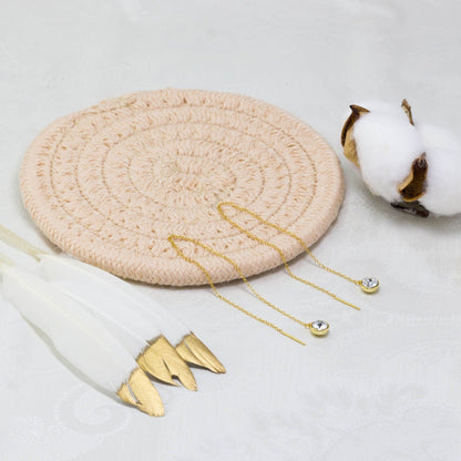 Gold Plated Sterling Silver Thread Earrings Created with Zircondia® Crystals