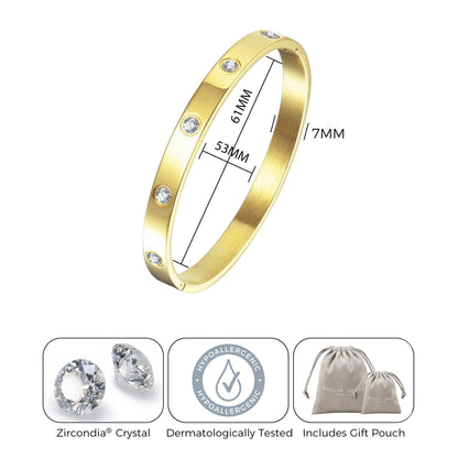 Gold Plated Stud Bangle Created with Zircondia® Crystals (7 Inch)