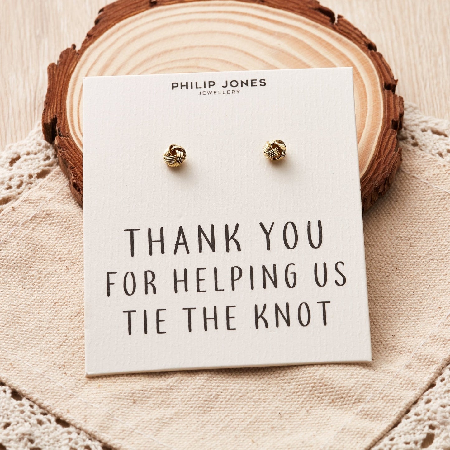 Gold Plated Thank You for Helping us Tie The Knot Bridal Earrings with Quote Card