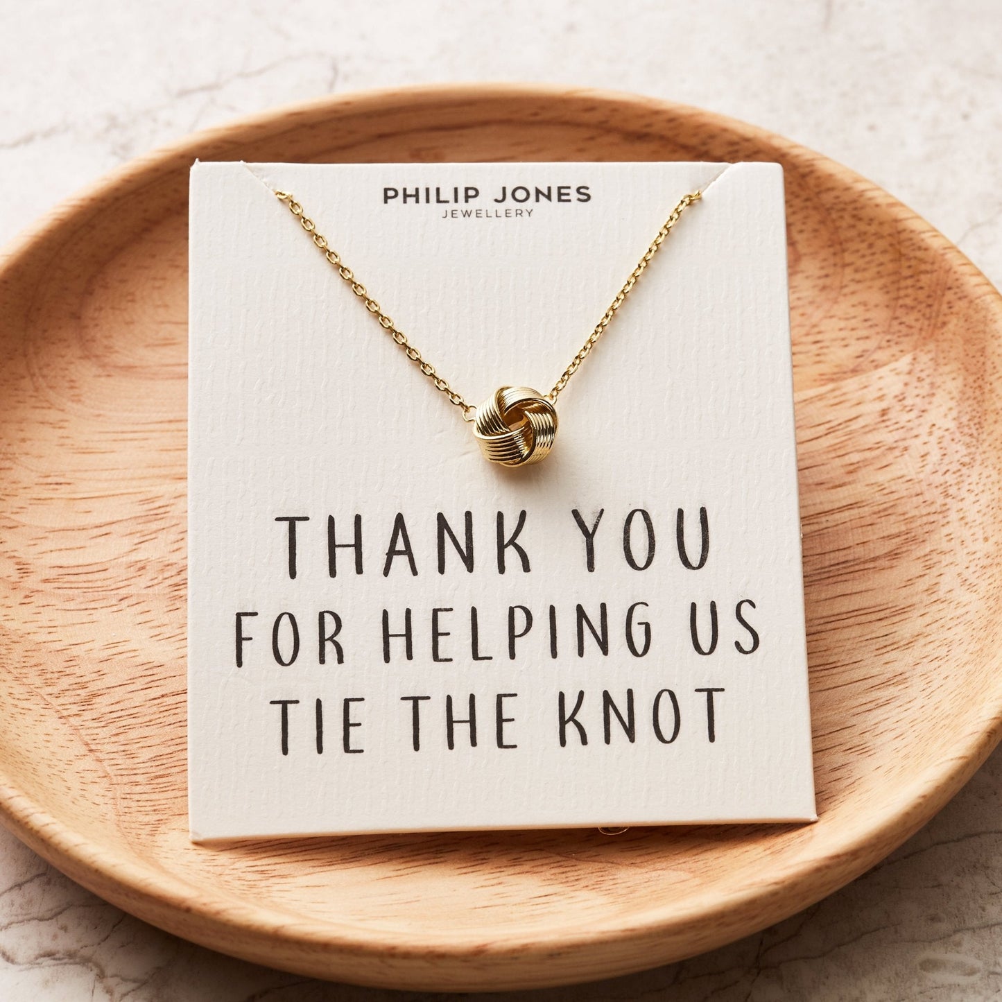 Gold Plated Thank You for Helping us Tie The Knot Bridal Necklace with Quote Card