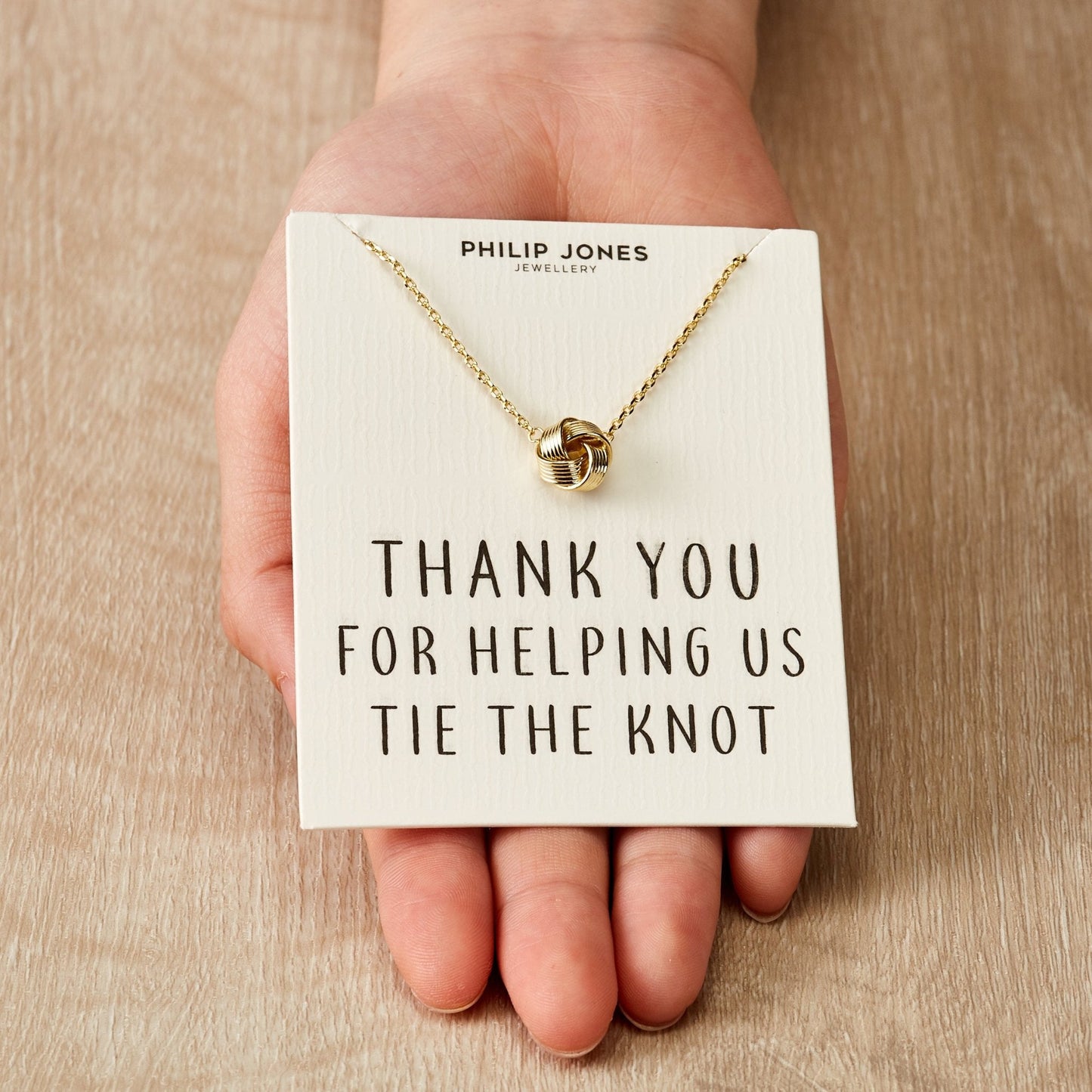 Gold Plated Thank You for Helping us Tie The Knot Bridal Necklace with Quote Card