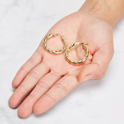 Gold Plated Thick Twisted Hoop Earrings