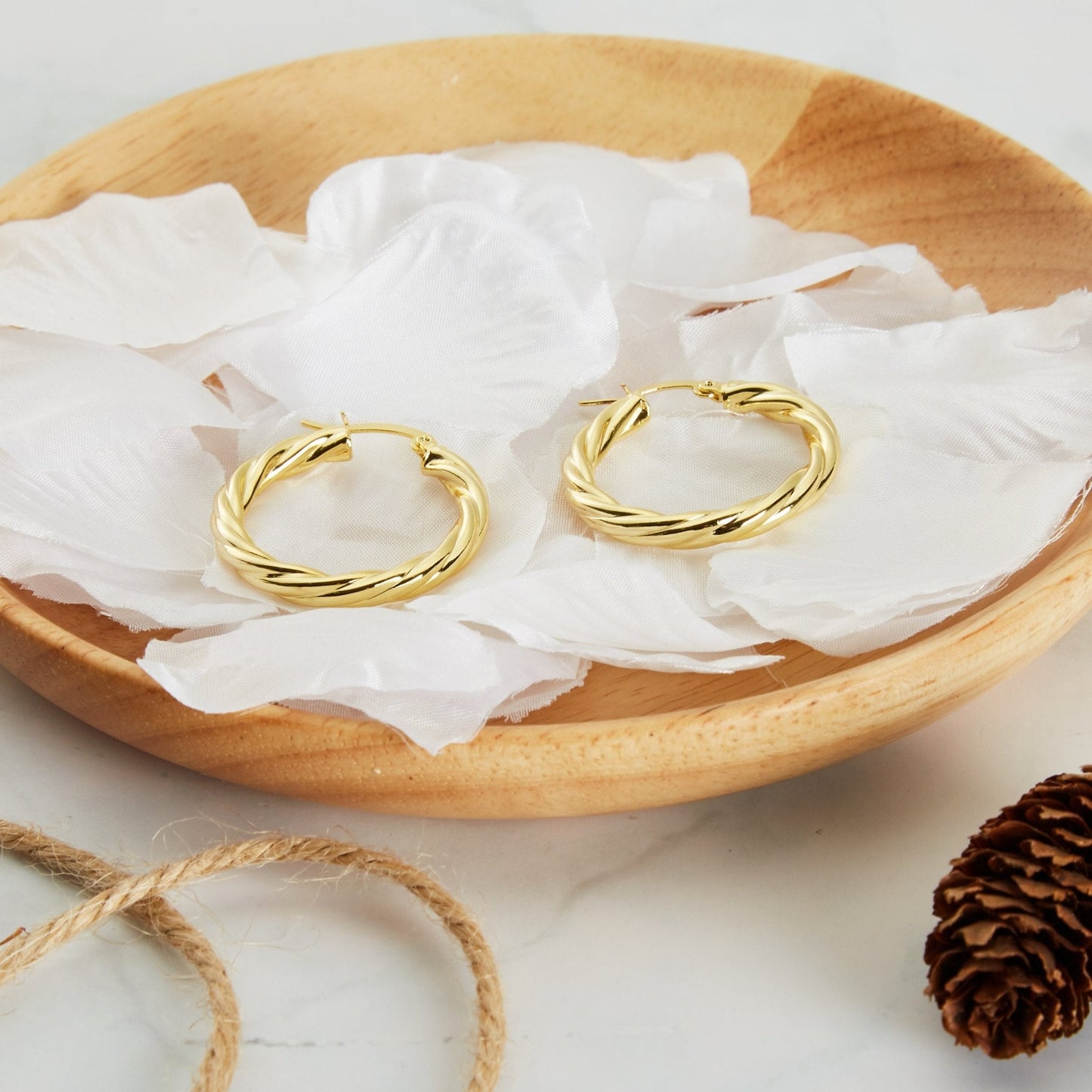 Gold Plated Thick Twisted Hoop Earrings