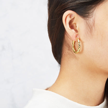 Gold Plated Thick Twisted Hoop Earrings