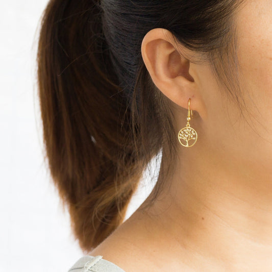 Gold Plated Tree of Life Drop Earrings Created with Crystals from Zircondia®