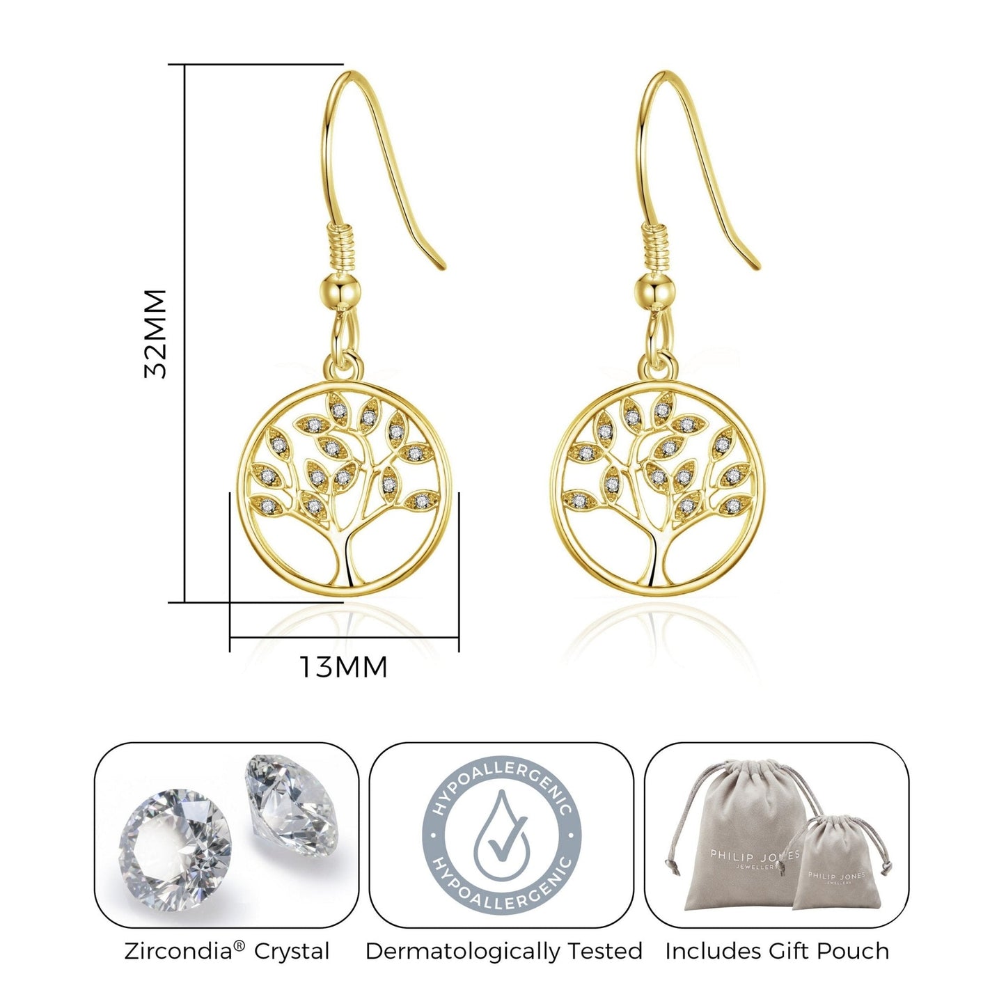Gold Plated Tree of Life Drop Earrings Created with Crystals from Zircondia®