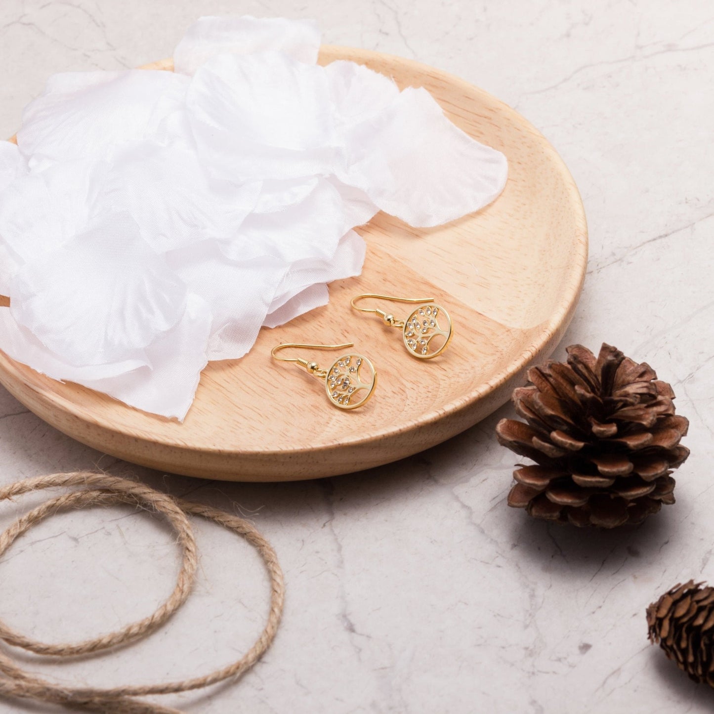 Gold Plated Tree of Life Drop Earrings Created with Crystals from Zircondia®