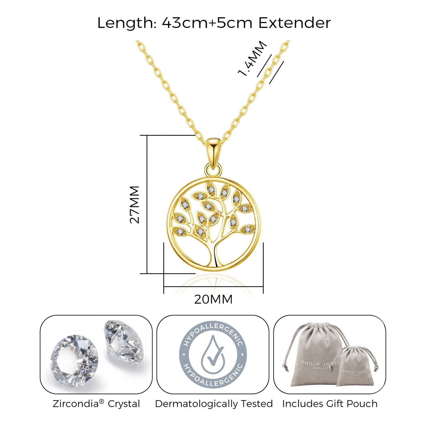 Gold Plated Tree of Life Necklace Created with Zircondia® Crystals