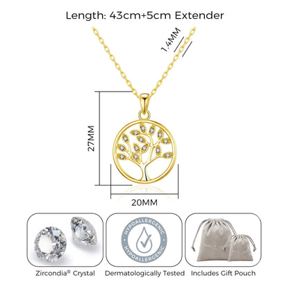 Gold Plated Tree of Life Necklace Created with Zircondia® Crystals
