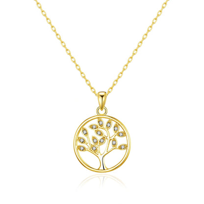 Gold Plated Tree of Life Necklace Created with Zircondia® Crystals
