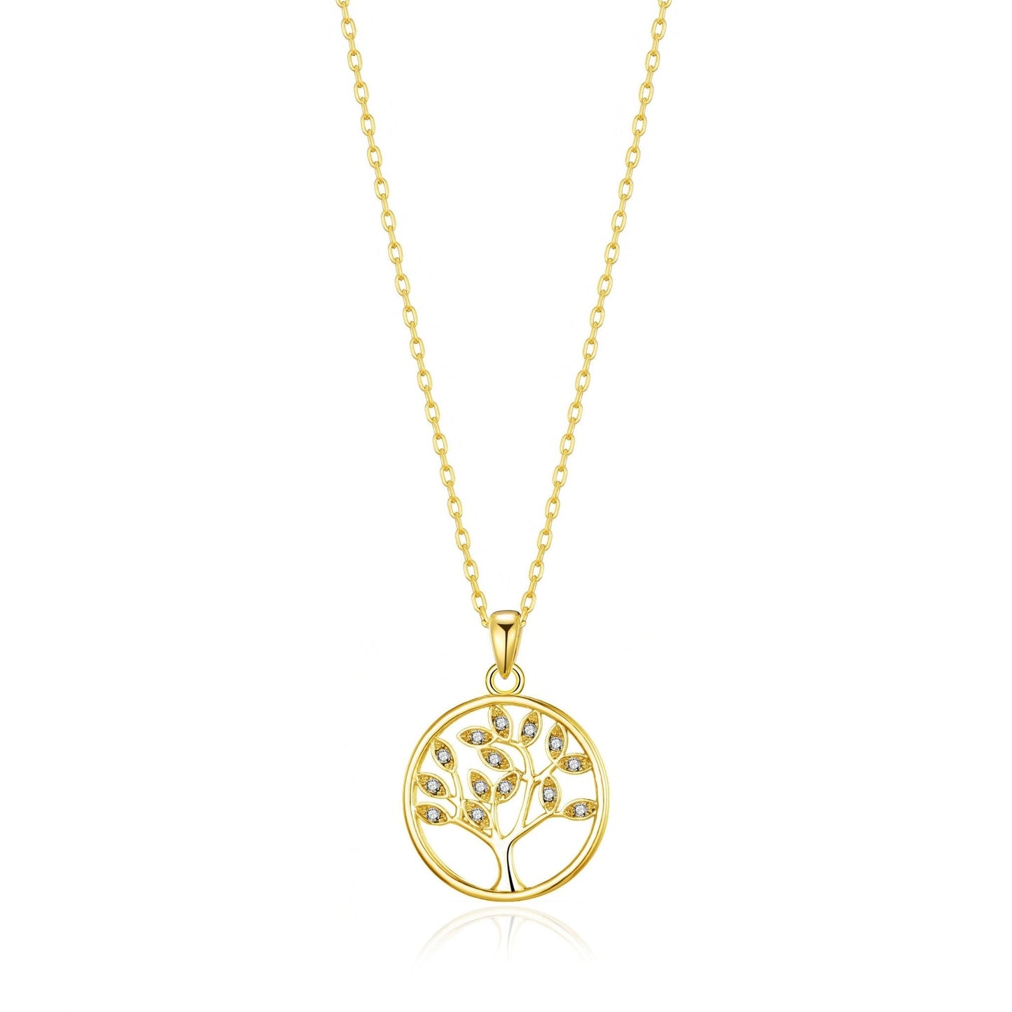 Gold Plated Tree of Life Necklace Created with Zircondia® Crystals