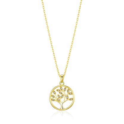 Gold Plated Tree of Life Necklace Created with Zircondia® Crystals