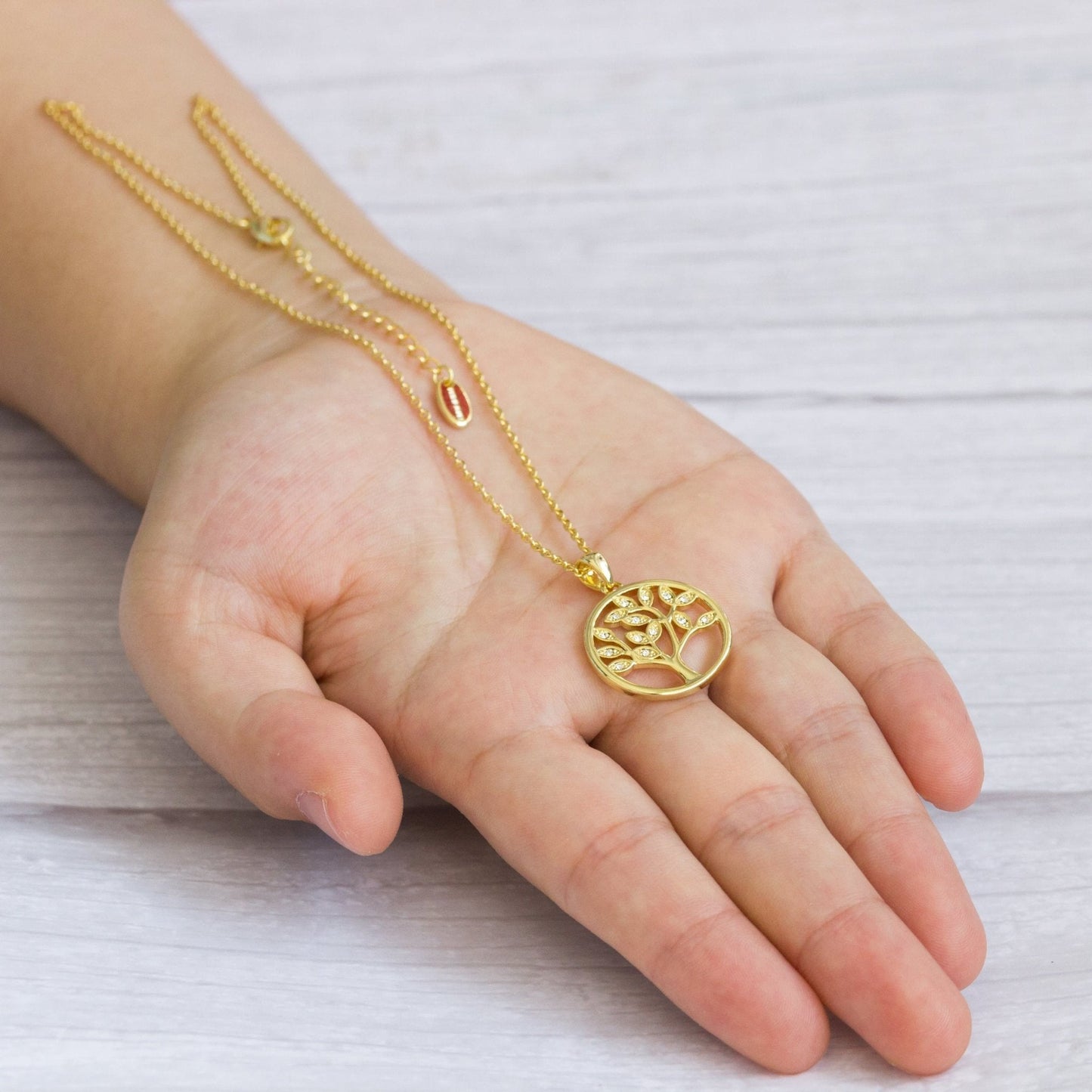 Gold Plated Tree of Life Necklace Created with Zircondia® Crystals