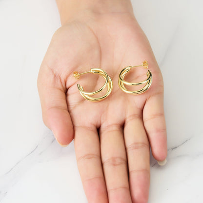 Gold Plated Triple Illusion Hoop Earrings