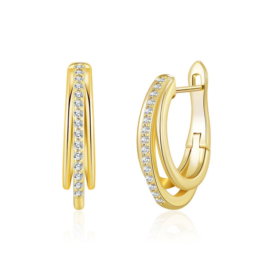 Gold Plated Triple Illusion Hoop Earrings Created with Zircondia® Crystals