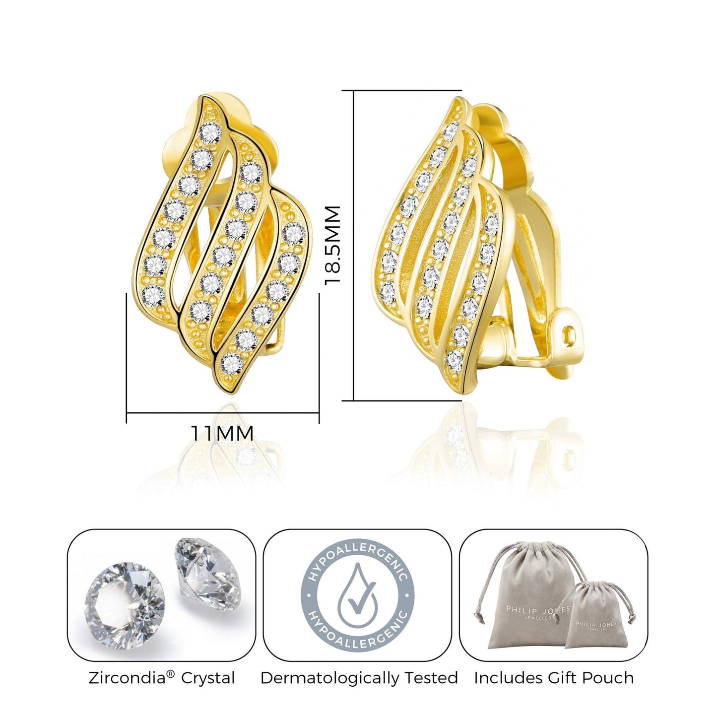 Gold Plated Triple Row Clip On Earrings Created with Zircondia® Crystals