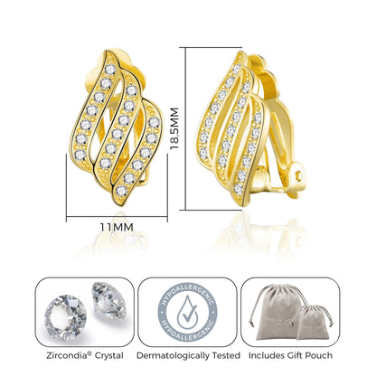 Gold Plated Triple Row Clip On Earrings Created with Zircondia® Crystals