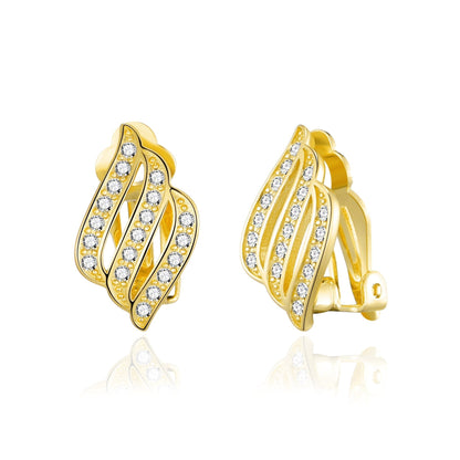 Gold Plated Triple Row Clip On Earrings Created with Zircondia® Crystals