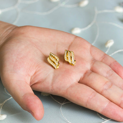 Gold Plated Triple Row Clip On Earrings Created with Zircondia® Crystals