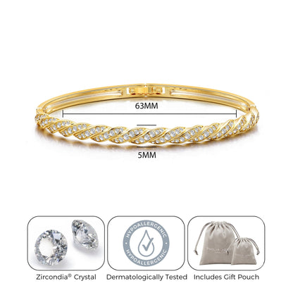Gold Plated Twist Bangle Created with Zircondia® Crystals (7 Inch)