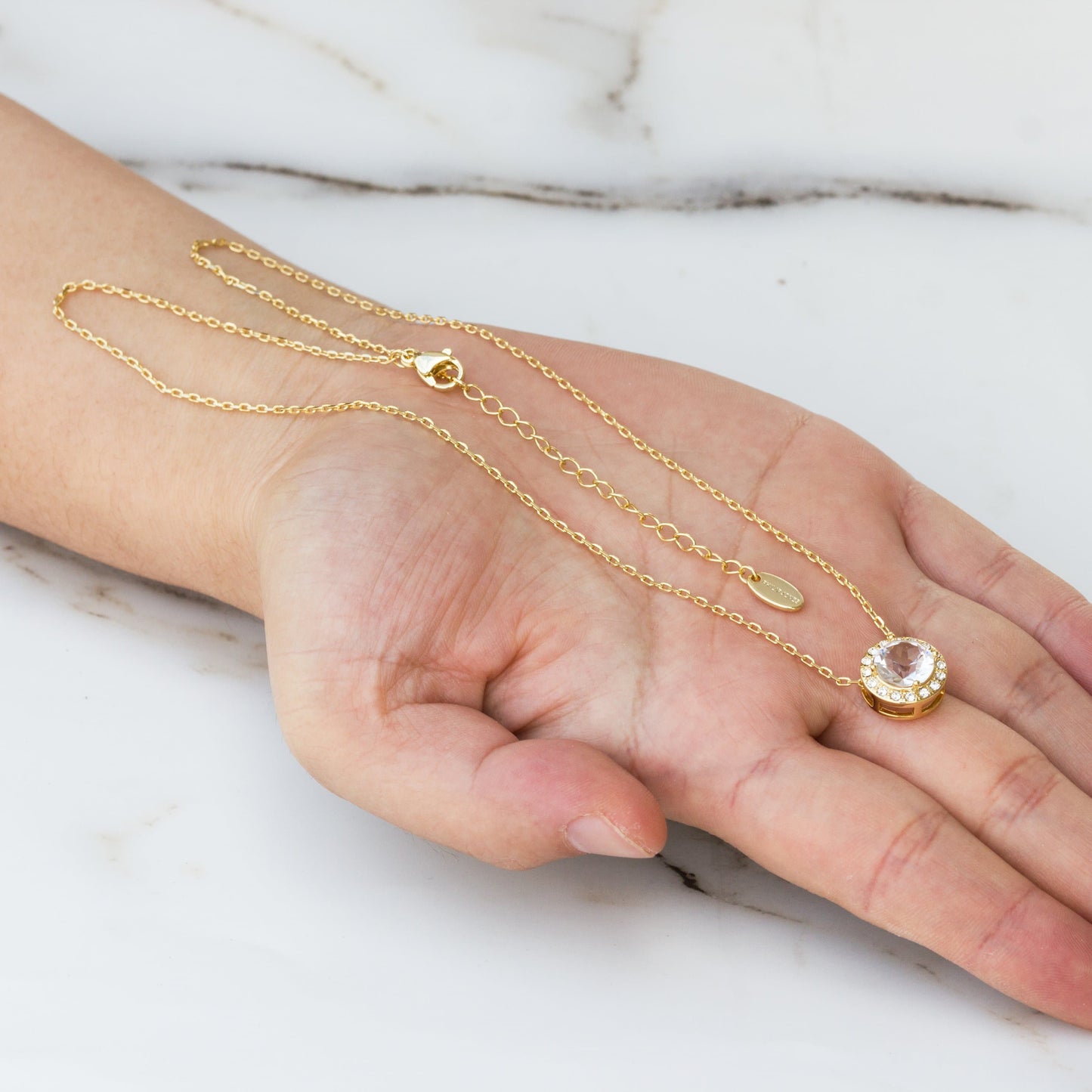 18k Gold Plated Halo Necklace Created with Zircondia® Crystals