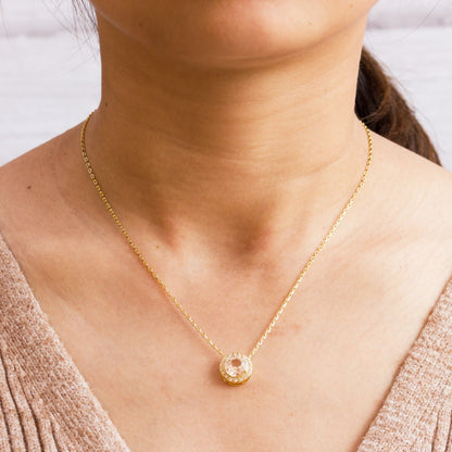 18k Gold Plated Halo Necklace Created with Zircondia® Crystals