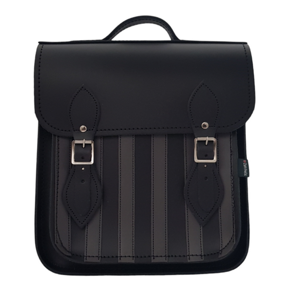 Sac à dos de ville en cuir fait main - Rayures gothiques gris et noir