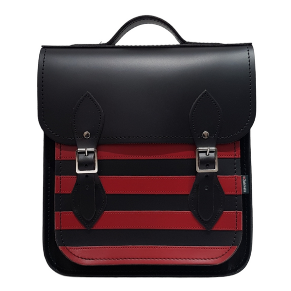 Sac à dos de ville en cuir fait main - Rayures gothiques rouges et noires