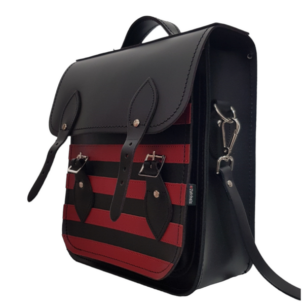 Sac à dos de ville en cuir fait main - Rayures gothiques rouges et noires