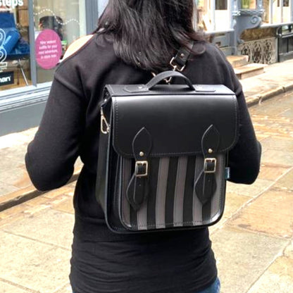 Sac à dos de ville en cuir fait main - Rayures gothiques gris et noir