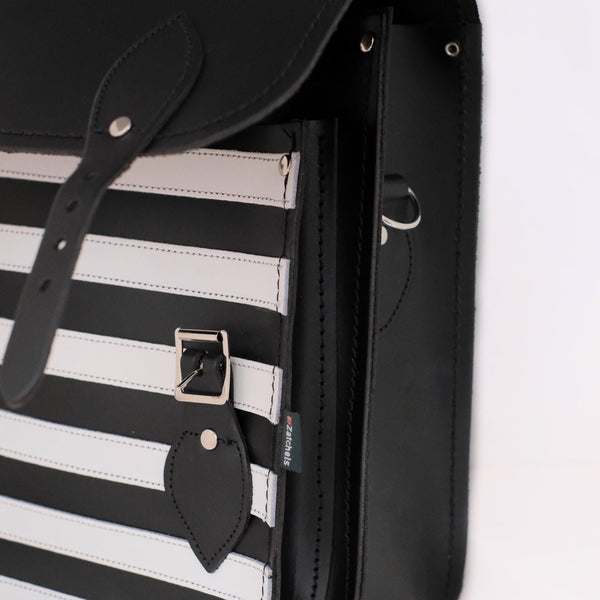 Sac à dos de ville en cuir fait main - Rayures Gothiques Blanches et Noires