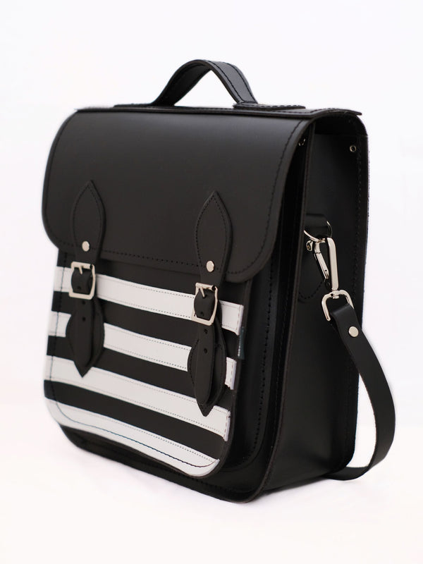 Sac à dos de ville en cuir fait main - Rayures Gothiques Blanches et Noires