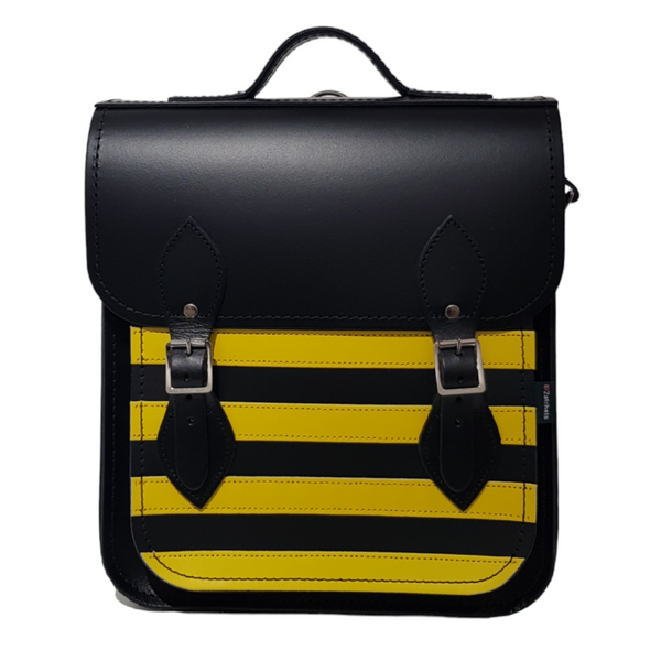 Sac à dos de ville en cuir fait main - Rayé gothique jaune et noir