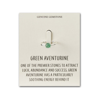Green Aventurine Adjustable Ring with Quote Card