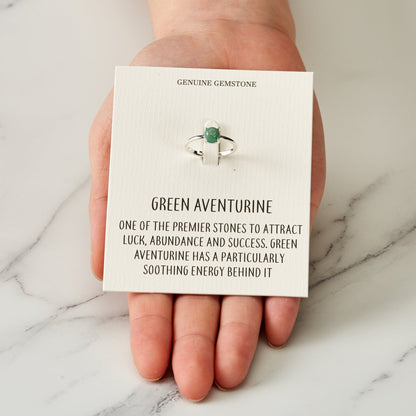 Green Aventurine Adjustable Ring with Quote Card